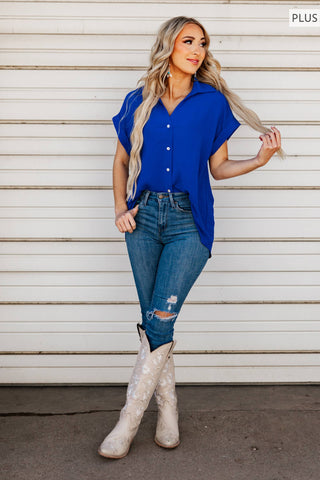 Pleated Button Woven Top Plus