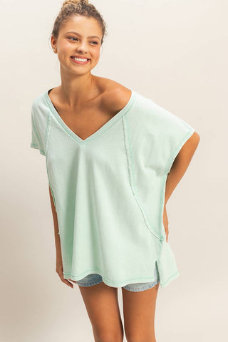 Oversized V-Neck Mineral Washed Top