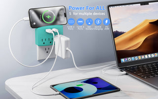 Charging Outlet with Shelf – 3 AC, 2xUSB-C & 1xUSB-A Ports