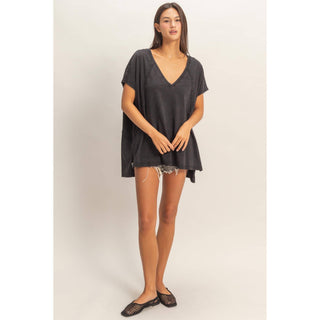 Oversized V-Neck Mineral Washed Top