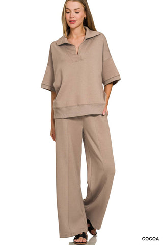 Scuba Collared Short Sleeve Pullover & Pants Set