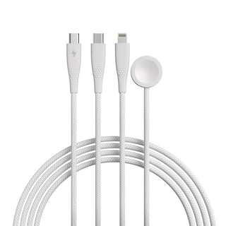 Nylon Mesh 3-in-1 Cable USB-C to USB-C, Iphone, Watch-6ft