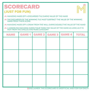 MAHJONG SCORECARD NOTEPAD with Rules
