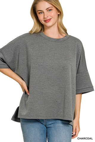 `Scuba Round Neck Top With Side Slits