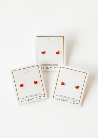 LINNY CO Screwback Stud Earrings - Nora Heart Red