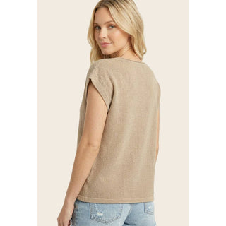 Y SPLIT NECK POINTELLE SWEATER
