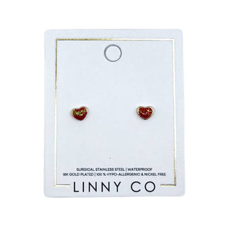 LINNY CO Screwback Stud Earrings - Nora Heart Red