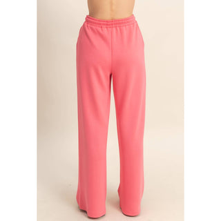 Double Knit High-Waist Drawstring Pintuck Wide Leg Pants