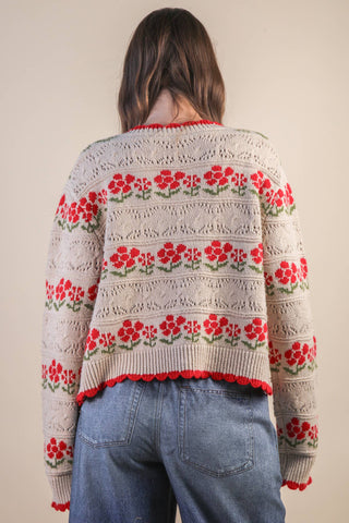 Floral Knit Sweater Cardigan