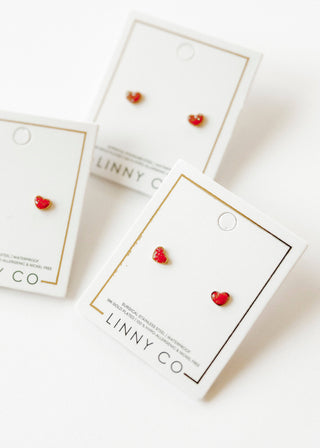 LINNY CO Screwback Stud Earrings - Nora Heart Red