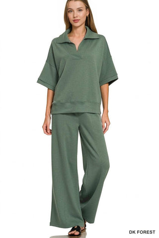 Scuba Collared Short Sleeve Pullover & Pants Set