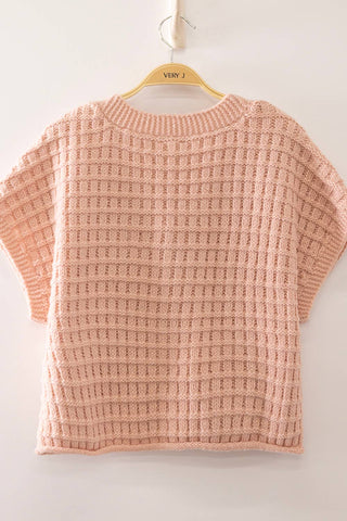 Waffle Texture Crop Cardigan in Chocolate