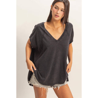 Oversized V-Neck Mineral Washed Top