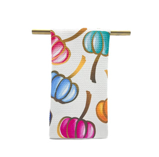 Colorful Falling Pumpkins Tea Towel - Fall Hand Towel - Halloween - Pumpkin