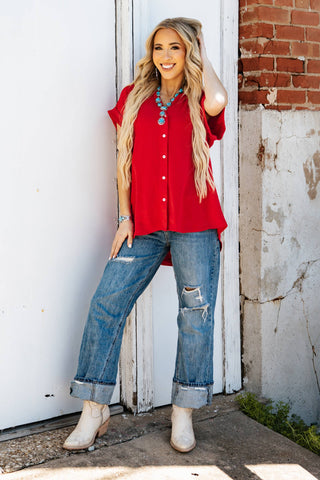 Pleated Button Woven Top