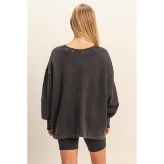 Oversized V-Neck Sweatshirt With Raw Edge Detail