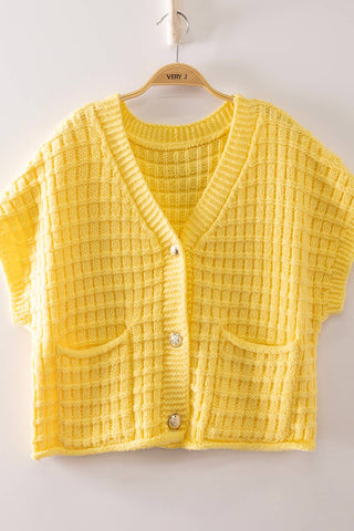 Waffle Texture Crop Cardigan in Chocolate