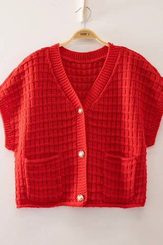 Waffle Texture Crop Cardigan in Chocolate