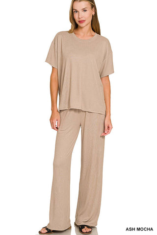Soft Hacci Short Sleeve Tee & Long Pants 2PC Set