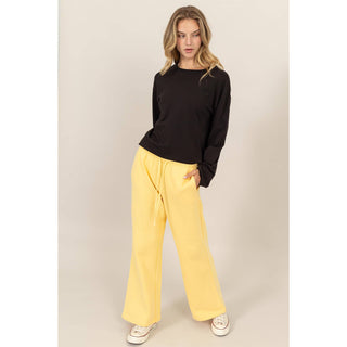 Mid-Rise Drawstring Wide Leg Pants