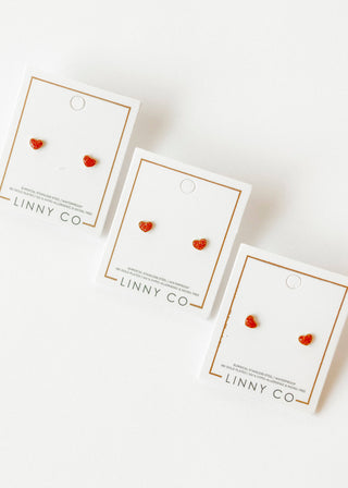 LINNY CO Screwback Stud Earrings - Nora Heart Red