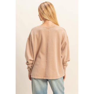 Oversized V-Neck Sweatshirt With Raw Edge Detail