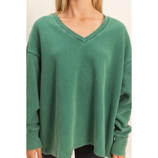 Oversized V-Neck Sweatshirt With Raw Edge Detail