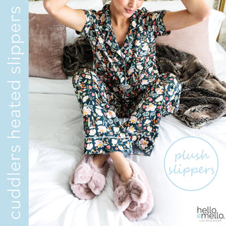 Hello Mello L/XL Cuddlers Heated Slippers Lilac 2 PC
